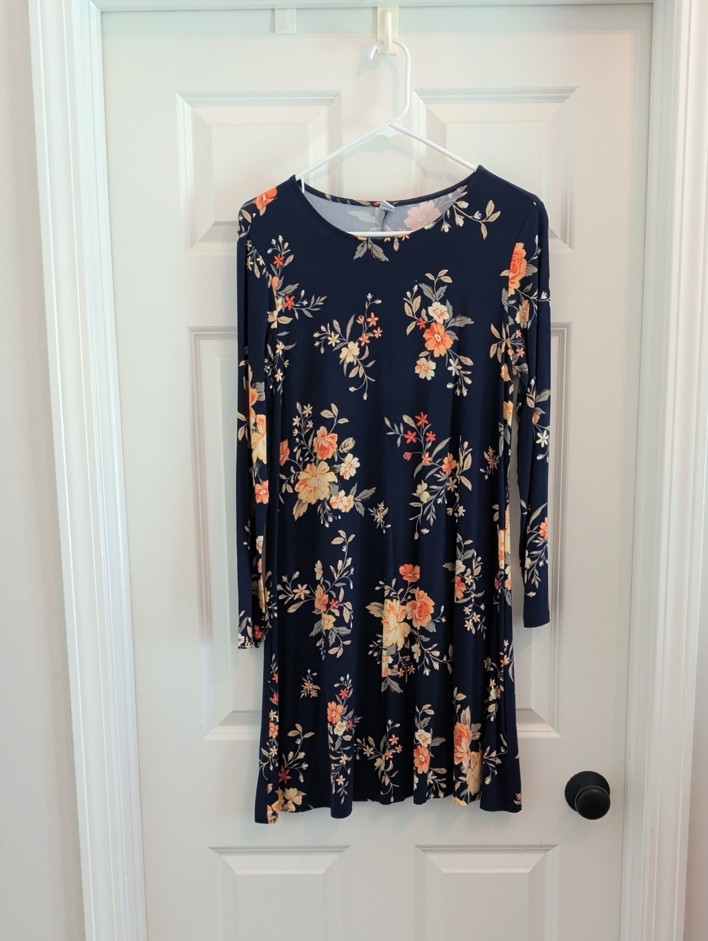 Old Navy Navy Floral Long-Sleeve Dress with Peach Accents